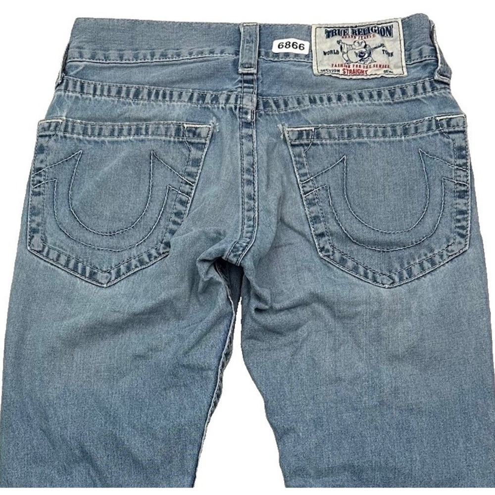 True Religion Straight Jeans Men 28x28 Blue Light Wash Distressed 100% Cotton